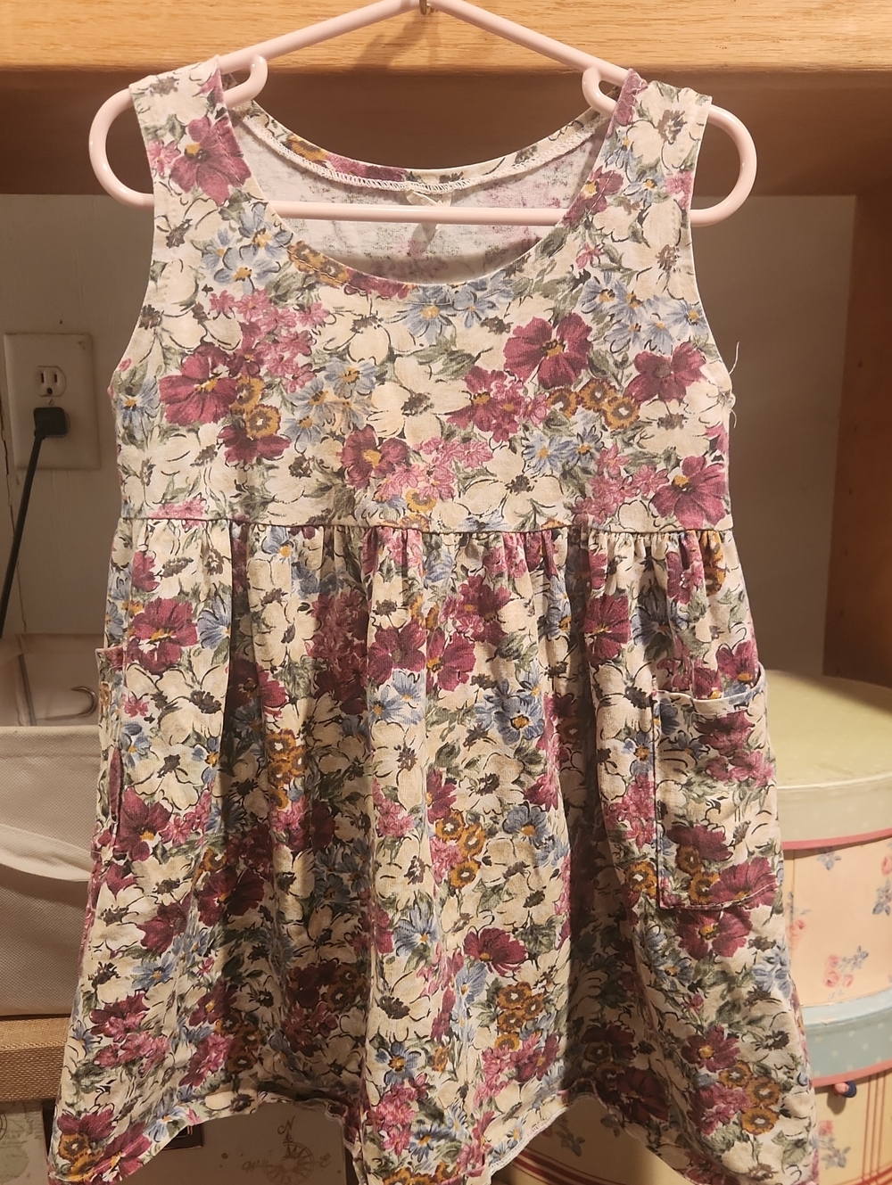 Girls Floral Sleeveless Dress - Cream, burghandy, And Pink, with Pockets